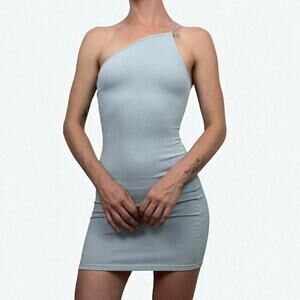 Divided Light Blue Ribbed One Shoulder Bodycon Mini Dress